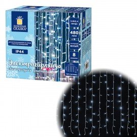 Электрогирлянда-занавес уличная "Штора" 3,8х2,4 м, 480 LED, белый 220 V, контроллер, ЗОЛОТАЯ СКАЗКА, 591302