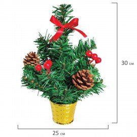 Ель искусственная новогодняя декоративная ЗОЛОТАЯ СКАЗКА 30 см, ПВХ, ягоды/шишки, 591321