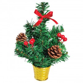 Ель искусственная новогодняя декоративная ЗОЛОТАЯ СКАЗКА 30 см, ПВХ, ягоды/шишки, 591321