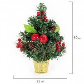 Ель искусственная декоративная 30 см, ПВХ, сосновые иголки, шишки, ягоды, ЗОЛОТАЯ СКАЗКА, 591327