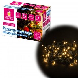 Электрогирлянда-нить комнатная "Стандарт" 5 м, 50 LED, теплый белый свет, 220 V, контроллер, ЗОЛОТАЯ СКАЗКА, 591343