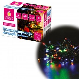Электрогирлянда-нить комнатная "Стандарт" 5 м, 50 LED, мультицветная, 220 V, контроллер, ЗОЛОТАЯ СКАЗКА, 591345