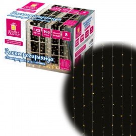 Электрогирлянда-занавес комнатная "Штора" 3х3 м, 196 LED, теплый белый свет, 220 V, ЗОЛОТАЯ СКАЗКА, 591352