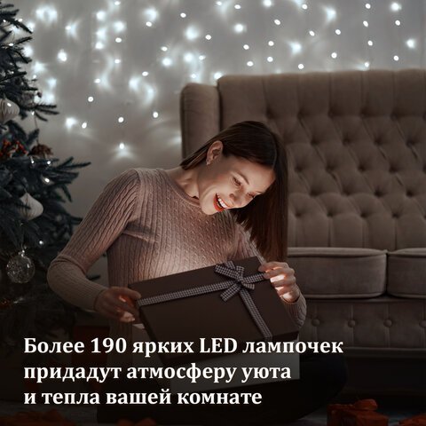 Электрогирлянда-занавес комнатная "Штора" 3х3 м, 196 LED, холодный белый свет, 220 V, ЗОЛОТАЯ СКАЗКА, 591353