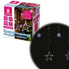 Электрогирлянда-занавес комнатная "Звезды" 3х0,5 м, 108 LED, мультицветная, 220 V, ЗОЛОТАЯ СКАЗКА, 591356