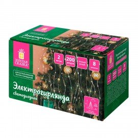 Электрогирлянда-конский хвост комнатная, 2м, 200LED, тёплый белый, 220V, ЗОЛОТАЯ СКАЗКА, 591365