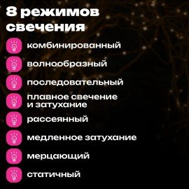 Электрогирлянда-конский хвост комнатная, 2м, 200LED, тёплый белый, 220V, ЗОЛОТАЯ СКАЗКА, 591365