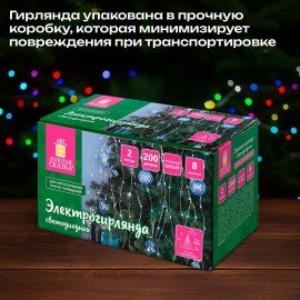Электрогирлянда-конский хвост комнатная, 2м, 200LED, холодный белый, 220V, ЗОЛОТАЯ СКАЗКА, 591366