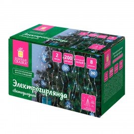 Электрогирлянда-конский хвост комнатная, 2м, 200LED, холодный белый, 220V, ЗОЛОТАЯ СКАЗКА, 591366