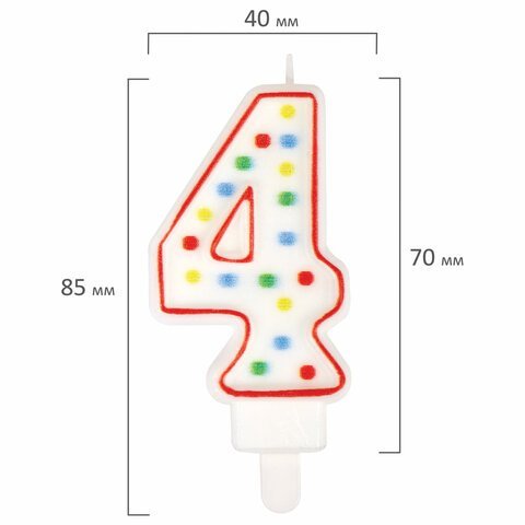 Свеча-цифра для торта "4" ДВУСТОРОННЯЯ с конфетти, 8,5 см, ЗОЛОТАЯ СКАЗКА, держатель, блистер, 591397