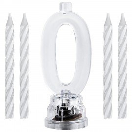 Цифра-подсвечник "0" светодиодная, ЗОЛОТАЯ СКАЗКА, в наборе 4 свечи 6 см, 1 батарейка, 591423