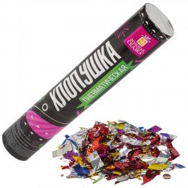 Хлопушка пневматическая ЗОЛОТАЯ СКАЗКА 30 см, фольга, конфетти, ассорти, 591473