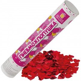 Хлопушка пневматическая ЗОЛОТАЯ СКАЗКА "СЕРДЕЧКИ" 30 см, фольга, сердечки, красный, 591475