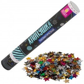 Хлопушка пневматическая ЗОЛОТАЯ СКАЗКА 40 см, фольга, звезды, ассорти, 591480