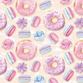 Бумага упаковочная мелованная "Sweets", 70x100 см, 5 дизайнов ассорти, ЗОЛОТАЯ СКАЗКА, 591596