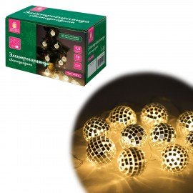 Электрогирлянда-нить комнатная "Диско-шары", 1,5м,10LED, тёплый белый, батарейки, ЗОЛОТАЯ СКАЗКА, 591731