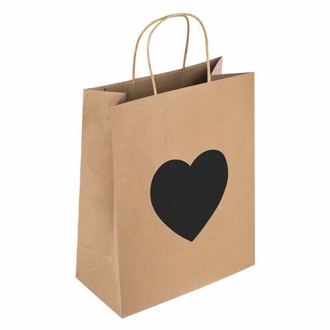 Пакет подарочный КОМПЛЕКТ 7 шт., 26x13x32 см, скретч-слой + стилус, "Heart on Kraft", ЗОЛОТАЯ СКАЗКА, 591971