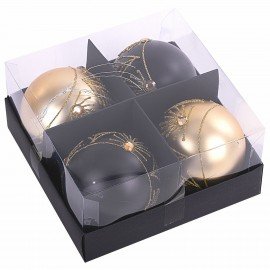 Шары ёлочные 4 шт., 8 см, "Yin-Yang", пластик, цвет: черный/золотистый, ЗОЛОТАЯ СКАЗКА, 591995