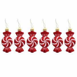 Украшение ёлочное "Конфетки", 6 шт., 8х4 см, пластик, цвет: красный/белый, ЗОЛОТАЯ СКАЗКА, 592002