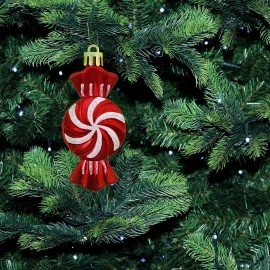 Украшение ёлочное "Конфетки", 6 шт., 8х4 см, пластик, цвет: красный/белый, ЗОЛОТАЯ СКАЗКА, 592002