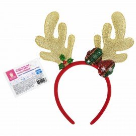 Ободок новогодний с рожками, 24,5х21 см, пластик, цвет: красный/золотистый, ЗОЛОТАЯ СКАЗКА, 592005