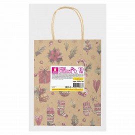 Пакет подарочный КОМПЛЕКТ 10 штук новогодний 18x10x23 см, "Новогодние Штучки", ЗОЛОТАЯ СКАЗКА, 592128