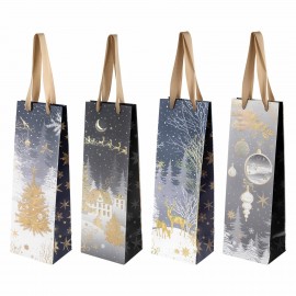 Пакет подарочный под бутылку (1 штука) новогодний 12x36x9 см, "Bottle", ассорти, ЗОЛОТАЯ СКАЗКА, 592134