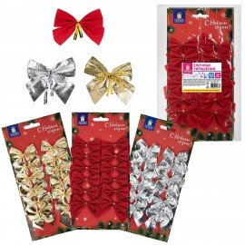 Украшение ёлочное "Бантики", НАБОР 36 шт. (3 цвета по 12 шт.), 5x5 см, ЗОЛОТАЯ СКАЗКА, 592152