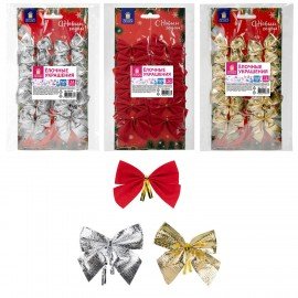 Украшение ёлочное "Бантики", КОМПЛЕКТ 12 шт., 5x5 см, европодвес, 3 цвета ассорти, ЗОЛОТАЯ СКАЗКА, 592153