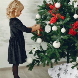 Новогодний коврик под елку белый c серебристыми снежинками, 60 см, полиэстер, ЗОЛОТАЯ СКАЗКА, 592158