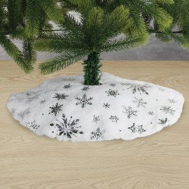 Новогодний коврик под елку белый c серебристыми снежинками, 60 см, полиэстер, ЗОЛОТАЯ СКАЗКА, 592158