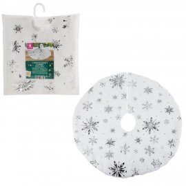 Новогодний коврик под елку белый c серебристыми снежинками, 60 см, полиэстер, ЗОЛОТАЯ СКАЗКА, 592158