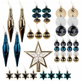 Шары ёлочные НАБОР 44 предмета, "Aurora", бирюзовый/золото, пластик, ЗОЛОТАЯ СКАЗКА, 592173