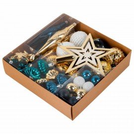 Шары ёлочные НАБОР 44 предмета, "Aurora", бирюзовый/золото, пластик, ЗОЛОТАЯ СКАЗКА, 592173