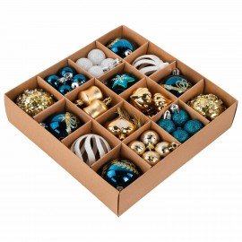 Шары ёлочные НАБОР 56 предметов, "Magic Box", бирюзовый/золото, пластик, ЗОЛОТАЯ СКАЗКА, 592174