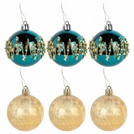 Шары ёлочные 6 шт., 6 см, "Powder Blue", бирюзовый/золото, пластик, ЗОЛОТАЯ СКАЗКА, 592178
