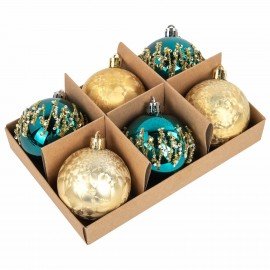 Шары ёлочные 6 шт., 6 см, "Powder Blue", бирюзовый/золото, пластик, ЗОЛОТАЯ СКАЗКА, 592178