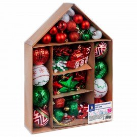 Шары ёлочные НАБОР 73 предмета, "Fairy House", красный/зеленый/белый, пластик, ЗОЛОТАЯ СКАЗКА, 592181