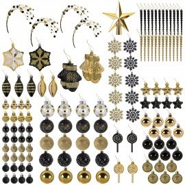 Шары новогодние ёлочные "Black&Gold", НАБОР 130 предметов, черный/золото, пластик, ЗОЛОТАЯ СКАЗКА, 592183