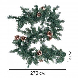 Гирлянда хвойная заснеженная с шишками, длина 270 см, диаметр 25 см, ЗОЛОТАЯ СКАЗКА, 592185