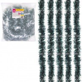 Мишура КОМПЛЕКТ 4 штуки + 1 в подарок!, диаметр 70 мм, длина 2 м, зеленая с белыми кончиками, 592216