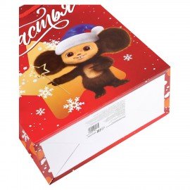 Пакет подарочный (1 штука) 26х32х13 см, "Чебурашка и снежинки", ПКП-0402