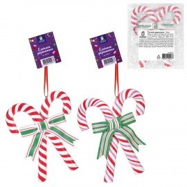 Украшение елочное (1шт) "Карамельная трость" 12х10см, полимерная глина, ассорти 2 дизайна, ЗОЛОТАЯ СКАЗКА, 592411