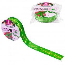 Упаковочная лента новогодняя для декора и подарков, 25мм*5м, ЗЕЛЕНАЯ, с тиснением, ЗОЛОТАЯ СКАЗКА, 592416