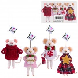 Украшение ёлочное (1шт) "Мышка", 6х5х13 см, фетр, хлопок, ассорти 4 дизайна, ЗОЛОТАЯ СКАЗКА, 592422