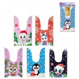 Пакетик подарочный НАБОР 35 штук, новогодний, 13х23см, с зажимами, полиэтилен, ЗОЛОТАЯ СКАЗКА, 592423