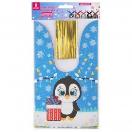 Пакетик подарочный НАБОР 35 штук, новогодний, 13х23см, с зажимами, полиэтилен, ЗОЛОТАЯ СКАЗКА, 592423