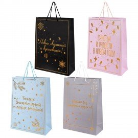 Пакет подарочный (1шт) новогодний, 33x13x45см, "Сказочный Новый Год", голография, ЗОЛОТАЯ СКАЗКА, 592428