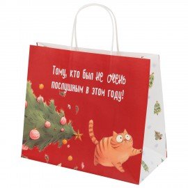 Пакет подарочный НАБОР 4 штуки, новогодний, 28х14х24 см "Котики №1", крафт, ЗОЛОТАЯ СКАЗКА, 592431