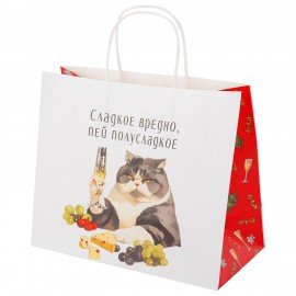 Пакет подарочный НАБОР 4 штуки, новогодний, 28х14х24 см "Котики №1", крафт, ЗОЛОТАЯ СКАЗКА, 592431